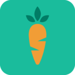 logo peque ideas app, zanahoria naranja sobre fondo verde